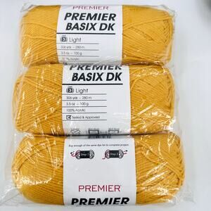 3 Premier Yarns Basix DK Yarn #3 MUSTARD YELLOW 3.5 oz Acrylic **Multi avail